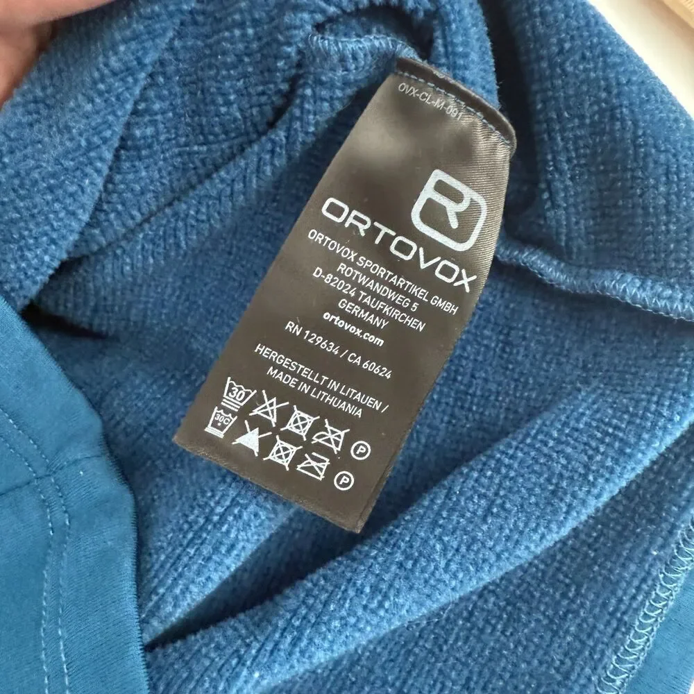 Ortovox Fleece Light Neck Zipper Jacket Outdoor Ski Hike Wool Blue Men Size S